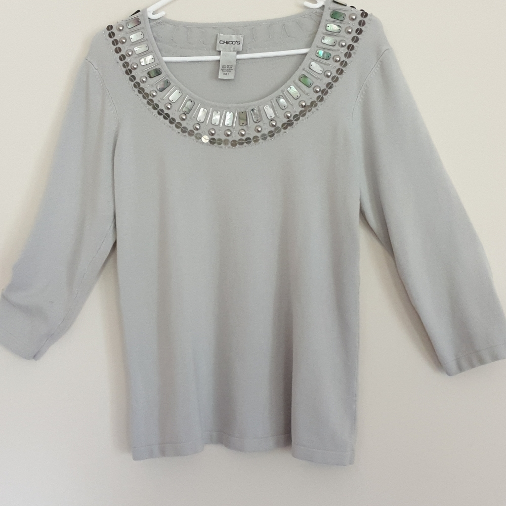 Chico's Long Sleeve Grey Sweater